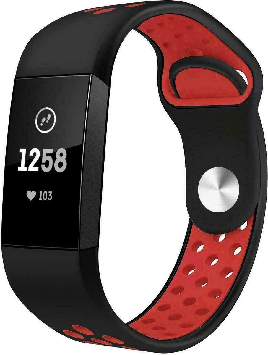 geschikt voor Fitbit geschikt voor Fitbit Charge 4 sport band - zwart rood - Maat L