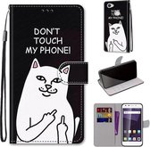 Voor ZTE Blade A6 / A6 Lite Gekleurde tekening Cross Texture Horizontale Flip PU lederen tas met houder & kaartsleuven & portemonnee & lanyard (middelvinger witte kat)