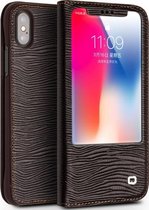 Voor iPhone XS / X QIALINO Lizard Texture Horizontale flip lederen tas met Smart View-venster en slaap- / wekfunctie (bruin)