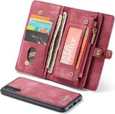 CaseMe-008 Afneembare multifunctionele horizontale lederen flip-hoes voor Huawei P20 Pro, met kaartsleuf en houder & ritsportemonnee en fotolijst (rood)