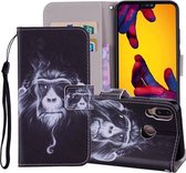 Chimpansee Patroon Gekleurde Tekening Horizontale Leren Flip Case voor Huawei P20 Lite, met Houder & Kaartsleuven & Portemonnee & Lanyard