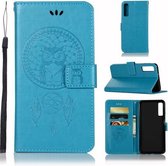 Windgong Uil Embossing Patroon Horizontale Leren Flip Case met Houder & Kaartsleuven & Portemonnee Voor Galaxy A7 (2018) (Blauw)