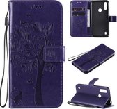 Voor Motorola Moto E6s (2020) Boom & Kat Reliëfpatroon Horizontale Flip Leren Case met Houder & Kaartsleuven & Portemonnee & Lanyard (Paars)