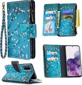 Voor Samsung Galaxy S20 Gekleurde Tekening Patroon Rits Horizontale Flip Leren Case met Houder & Kaartsleuven & Portemonnee (Pruimenbloesem)