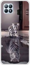 Voor OPPO Reno4 SE Gekleurde tekening Clear TPU Cover Beschermhoesjes (Reflectie Cat Tiger)
