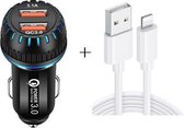 YSY-349 QC3.0 Dual Port USB-autolader + 3A USB naar 8-pins datakabel, lengte: 1m (zwart)