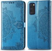 Voor Galaxy S20 Halverwege Mandala Embossing Patroon Horizontale Flip Leren Case met Houder & Kaartsleuven & Portemonnee & Fotolijst & Lanyard (Blauw)