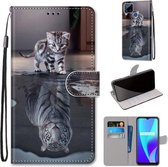 Voor OPPO Realme C15 / C12 / C25 / 7i (wereldwijd) / Narzo 20 / 30A Gekleurde tekening Cross Texture Horizontale flip PU lederen tas met houder & kaartsleuven & portemonnee & lanyard (kat wor