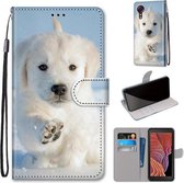 Voor Samsung Galaxy Xcover 5 Gekleurde Tekening Cross Textuur Horizontale Flip PU Lederen Case met Houder & Kaartsleuven & Portemonnee & Lanyard (Sneeuw Puppy)