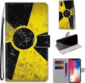 Gekleurde tekening Cross Texture Horizontale Flip PU lederen tas met houder & kaartsleuven & portemonnee & lanyard voor iPhone XS / X (geel zwart logo)