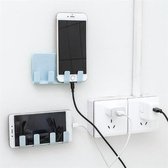 5 STKS Muur Plakkende Telefoon Oplaadhouder Socket Sterke Kleverige Zelfklevende Sopport Rack Plank met Haken (Blauw)