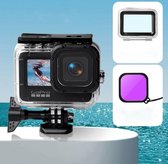 Waterdichte behuizing + Touch-achterkant + kleurenlensfilter voor GoPro HERO9 zwart (paars)