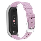 Voor Xiaomi Mi Band 4/3 XM matzilver frame + canvas riem, maat: L (lichtpaars)