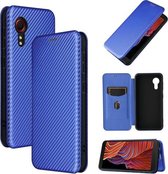 Voor Samsung Galaxy Xcover 5 Carbon Fiber Texture Magnetische Horizontale Flip TPU + PC + PU Leather Case met Card Slot (Blue)