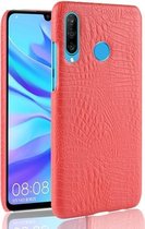 Schokbestendige krokodiltextuur pc + PU-hoes voor Huawei P Smart + (2019) (rood)