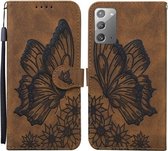 Voor Samsung Galaxy Note20 Retro Skin Feel Butterflies Embossing Horizontale Flip Leather Case met houder & kaartsleuven & portemonnee (bruin)