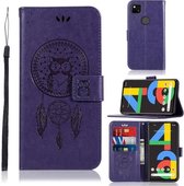 Voor Google Pixel 4a 4G Windgong Uil Embossing Patroon Horizontale Flip Leren Case met Houder & Kaartsleuven & Portemonnee (Paars)