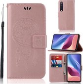 Voor Xiaomi Mi 10 5G Windgong Uil Embossing Patroon Horizontale Flip Leren Case met Houder & Kaartsleuven & Portemonnee (Rose Goud)