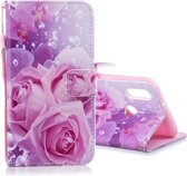 Voor Galaxy A10s Gekleurde tekening patroon Horizontale Flip PU lederen tas met houder & kaartsleuven & portemonnee & lanyard (Rose)