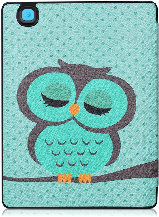 kwmobile e-reader hoesje geschikt voor Kobo Aura H2O Edition 2 hoes - E reader flip case met magnetische sluiting - Ereader cover - Slapende Uil design in turquoise / bruin / mintgroen van Merkloos — afbeelding 2