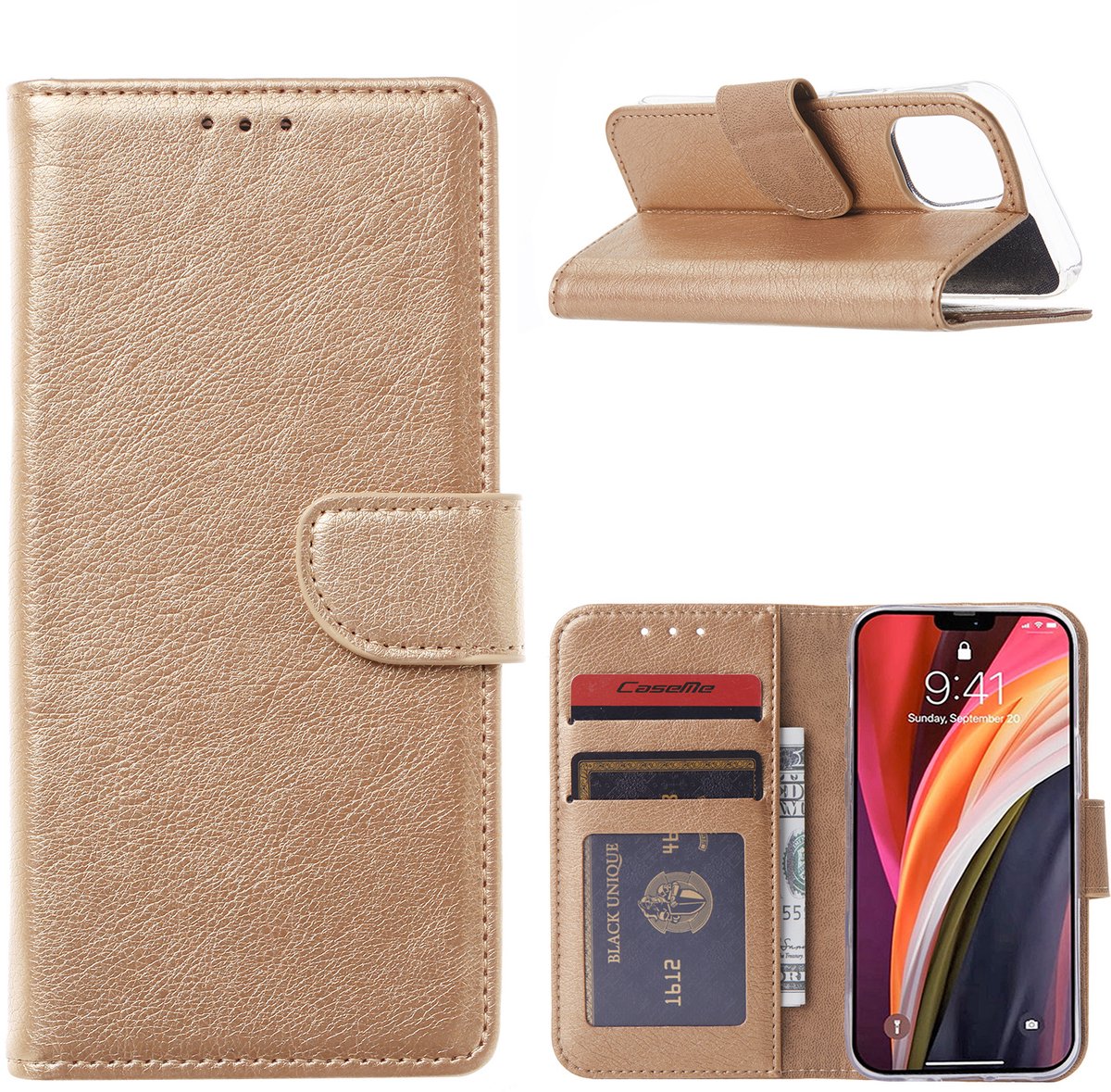 Hoesje Geschikt voor iPhone 12 Mini Hoesje met Pasjeshouder case Goud