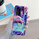 Voor Huawei P40 Laser Marble Pattern TPU beschermhoes met ringhouder (Purple Cloud)