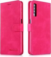 Voor Galaxy A7 (2018) Diaobaolee Pure Fresh Texture Horizontale Flip Leather Case, met houder & kaartsleuf & portemonnee & fotolijst (rood)
