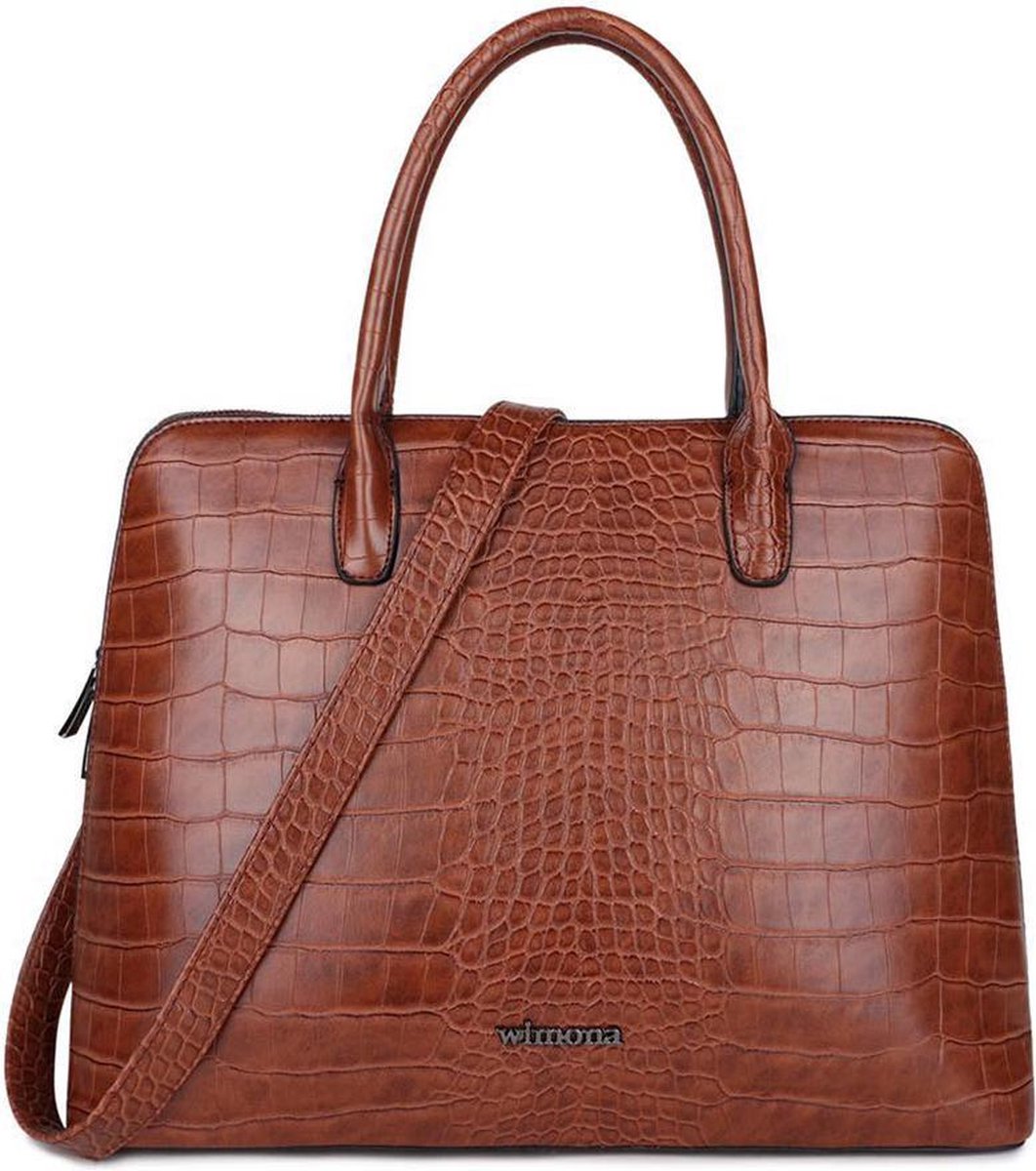 Wimona Laptoptas / Werktas / Aktetas Dames - Luisa - 15.6 inch - Imitatieleer - Cognac