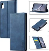 LC.IMEEKE Sterk magnetisme Ultradunne horizontale flip schokbestendige matte TPU + PU lederen tas met houder & kaartsleuven en portemonnee voor iPhone XR (blauw)