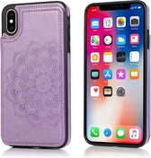 Mandala-patroon met dubbele gesp PU + TPU-beschermhoes met kaartsleuven & houder & fotolijst voor iPhone X / XS (paars)