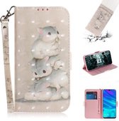 3D-schilderijpatroon Gekleurde tekening Horizontale lederen flip-hoes met houder en kaartsleuven en portemonnee voor Huawei P Smart (2019) / Honor 10 Lite (drie eekhoorns)