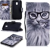 Voor Samsung Galaxy J3 (2017) (EU-versie) Gekleurd tekeningpatroon Horizontaal Flip TPU + PU lederen tas met houder & kaartsleuven & portemonnee & lanyard (Fashion Cat)