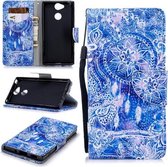 Voor Sony Xperia XA2 Gekleurd tekeningpatroon Horizontaal Flip TPU + PU lederen tas met houder & kaartsleuven & portemonnee & lanyard (blauw windgong)