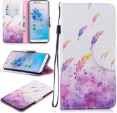 Voor Huawei Honor 7A Gekleurde Tekening Patroon Horizontale Flip TPU + PU Lederen Case met Houder & Kaartsleuven & Portemonnee & Lanyard (Aquarel Veren)