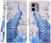 Voor iPhone 12 mini 3D-schilderijpatroon Gekleurde tekening Horizontale flip PU-lederen hoes met houder & kaartsleuven en portemonnee (blauwe pauw)