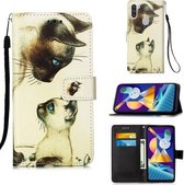 Voor Galaxy A11 / M11 Schilderen Horizontale Flip Leren Case met Houder & Kaartsleuf & Portemonnee & Lanyard (Cat Stare)