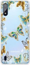 Voor Samsung Galaxy A01 gekleurd tekeningpatroon zeer transparant TPU beschermhoes (gouden vlinder)