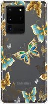 Voor Samsung Galaxy S20 Ultra gekleurd tekeningpatroon zeer transparant TPU beschermhoes (gouden vlinder)