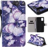 Voor Galaxy A51 3D schilderij horizontale flip lederen tas met houder & kaartsleuf & lanyard (paarse vlinders)