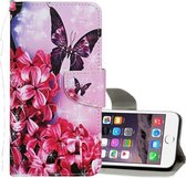 Voor iPhone 6 / 6s Gekleurd tekeningpatroon Horizontaal lederen flip-hoesje met houder & kaartsleuven & portemonnee (rode bloemvlinder)