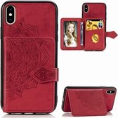 Voor iPhone X / XS Mandala reliëf magnetische doek PU + TPU + pc-hoes met houder & kaartsleuven & portemonnee & fotolijst & riem (rood)
