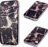 Voor iPhone XR Plating Marble Pattern Soft TPU beschermhoes (zwart goud)