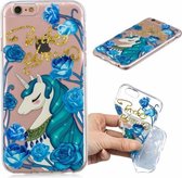 Voor iPhone 6 3D-patroon transparant TPU-hoesje (Blueflower Unicorn)