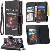 Voor Huawei P40 Lite Gekleurde Tekening Patroon Rits Horizontale Flip Leren Case met Houder & Kaartsleuven & Portemonnee (Beer)