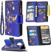 Voor Nokia 5.3 Gekleurde Tekening Patroon Rits Horizontale Flip Leren Case met Houder & Kaartsleuven & Portemonnee (Paarse Vlinder)