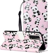 Voor Huwei P smart 2021 Olie Reliëf Gekleurde Tekening Patroon Horizontale Flip PU Lederen Case met Houder & Kaartsleuven & Portemonnee (Panda's)