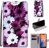 Voor Huawei Y7 (2019) / Enjoy 9 Gekleurde tekening Cross Texture Horizontale Flip PU lederen hoes met houder & kaartsleuven & portemonnee & lanyard (Chrysanthemum Pink White Purple