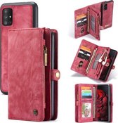 Voor Galaxy A71 4G CaseMe-008 Afneembare multifunctionele horizontale flip lederen tas met kaartsleuf & houder & rits portemonnee & fotolijst (rood)
