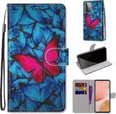 Voor Samsung Galaxy A72 5G Gekleurde Tekening Cross Textuur Horizontale Flip PU Lederen Case met Houder & Kaartsleuven & Portemonnee & Lanyard (Blauw Rood Vlinder)