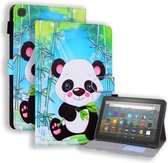 Voor Amazon Fire HD 8 horizontale lederen flip-hoes, met kaartsleuven en houder en fotolijst (cartoon panda)